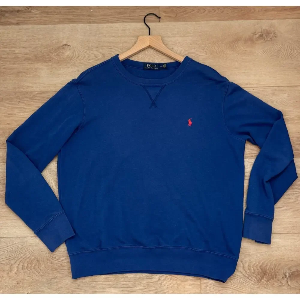 Polo Ralph Lauren Men's Blue Crewneck Sweatshirt Red Pony Size Large